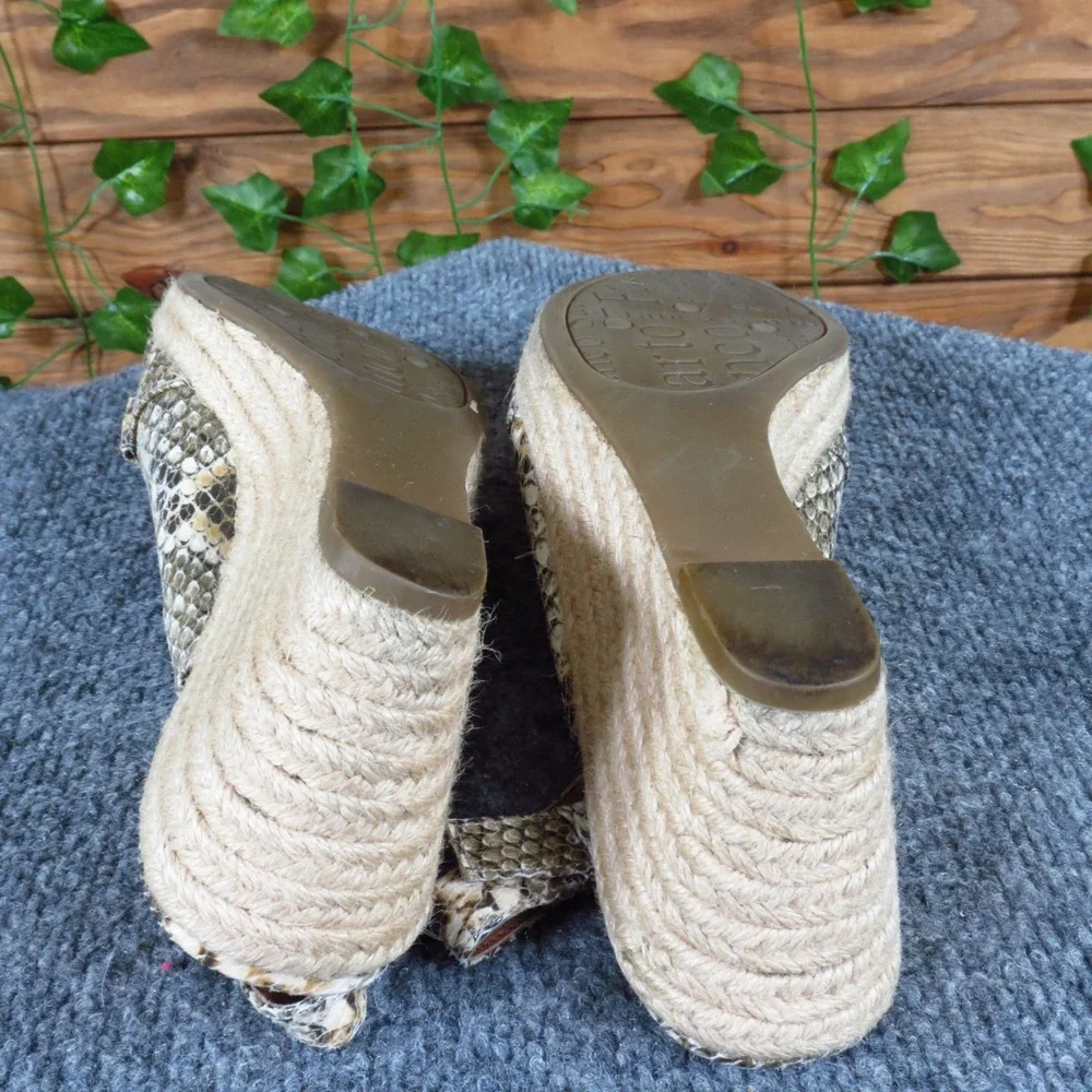 Franco Sarto Camino Women Sandal 8‎ Casual Snakeskin Print Espadrille Wedge Tan